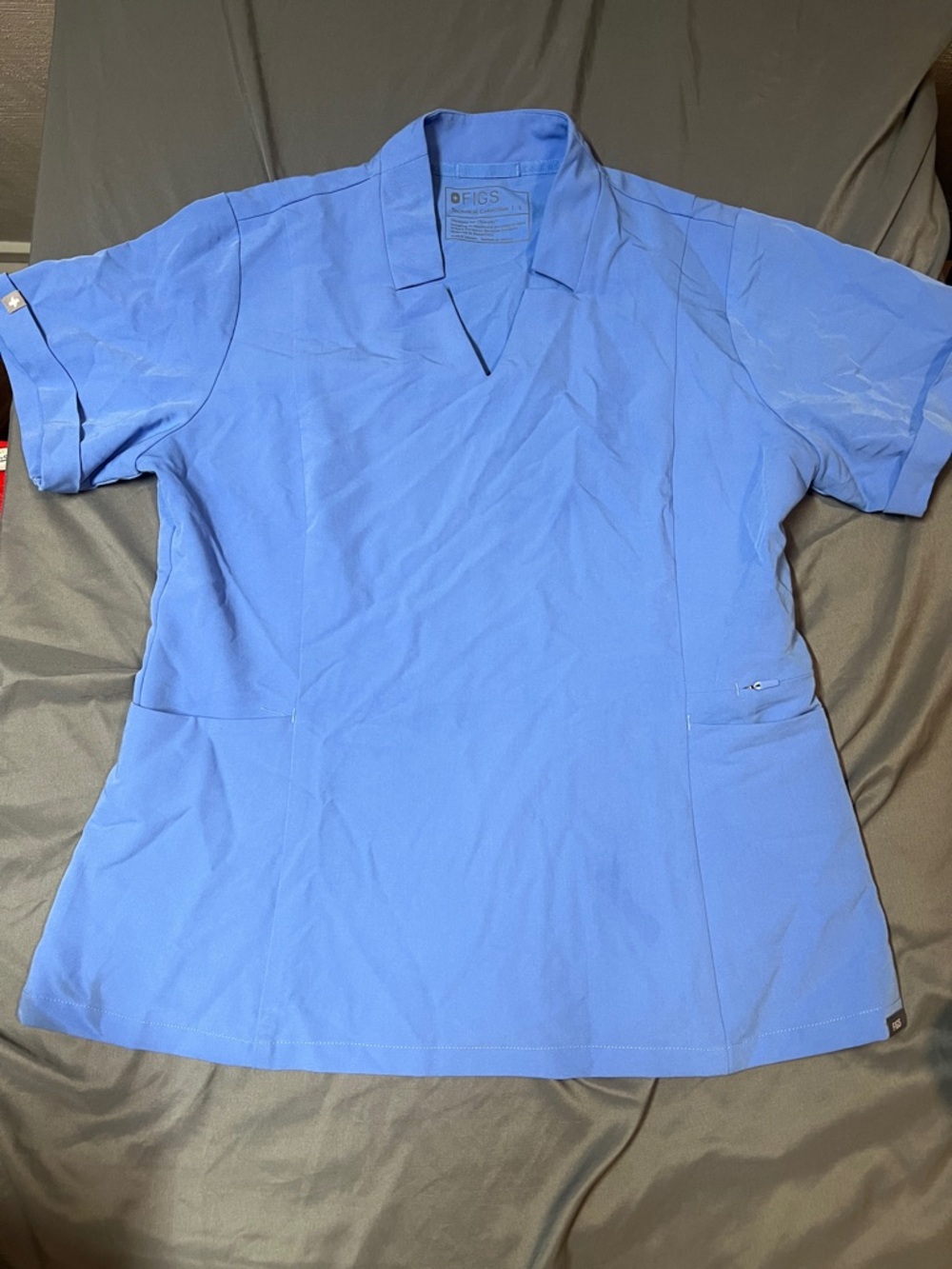 Figs Women's Light Blue Notched V-Neck Scrub Top